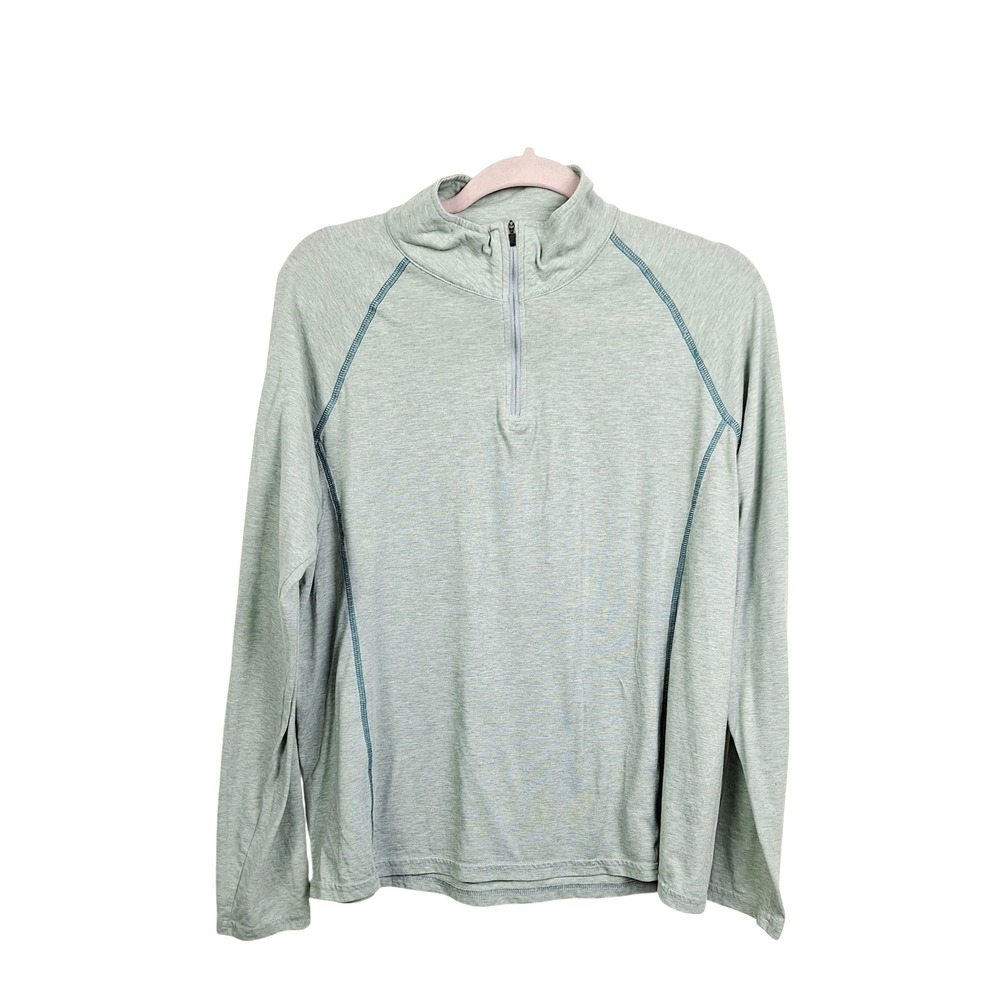Orvis Trout Bum Mens Large Quarter Zip Pullover Light Green Heathered Active Top